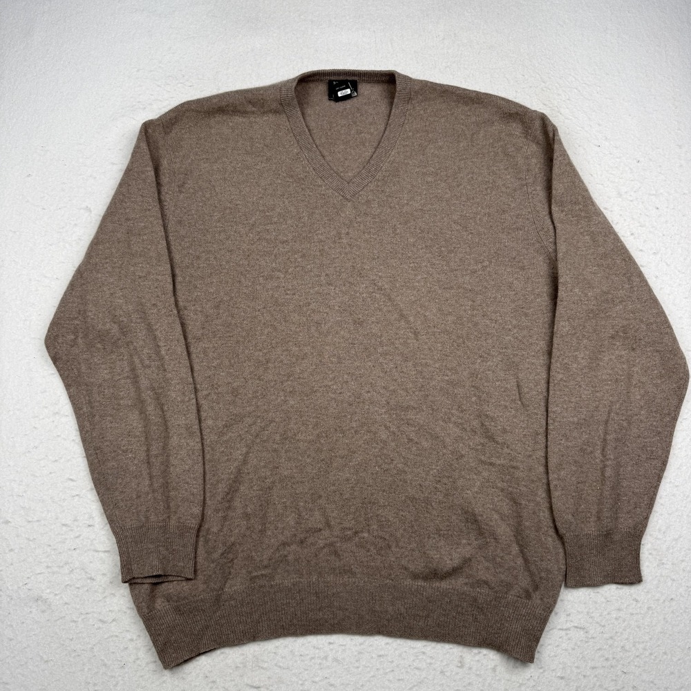 Jos A Bank Sweater Mens XL Brown 100% Cashmere V Neck Pullover Knit Lightweight